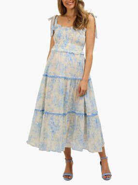 Pinkblush floral sleeveless ruffle tiered midi dress, S